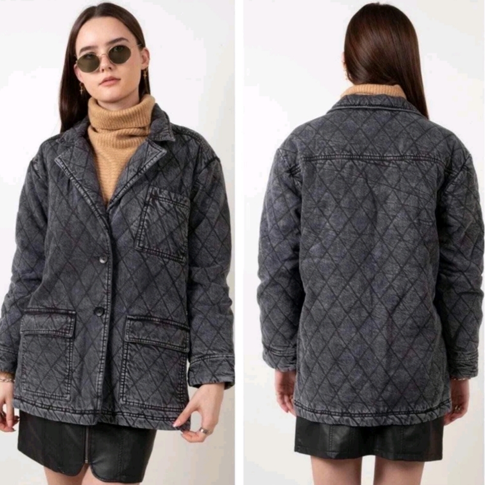 YOUNG FABULOUS BROKE Winter S Black Gray Quilted Chore Barn Coat Jacket (#132)C